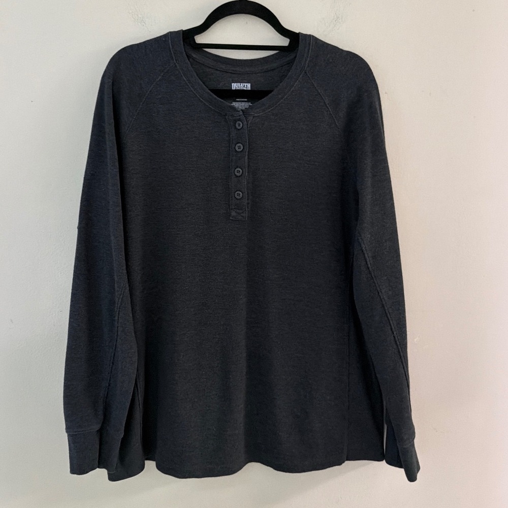 Duluth Trading Co Mens XL Henley Shirt Gray Long Sleeve Raglan Cotton Blend